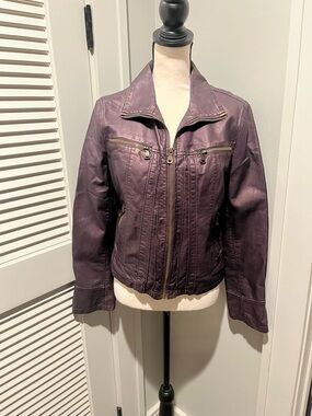 Gallery Plum Faux Leather Zip Jacket
